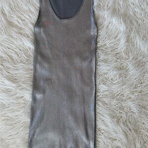 Zara Metallic Silver Ribbed Knit Tank Dress
